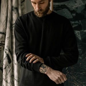 P&Co Crafted Heavyweight Henley Shirt, Black, Medium